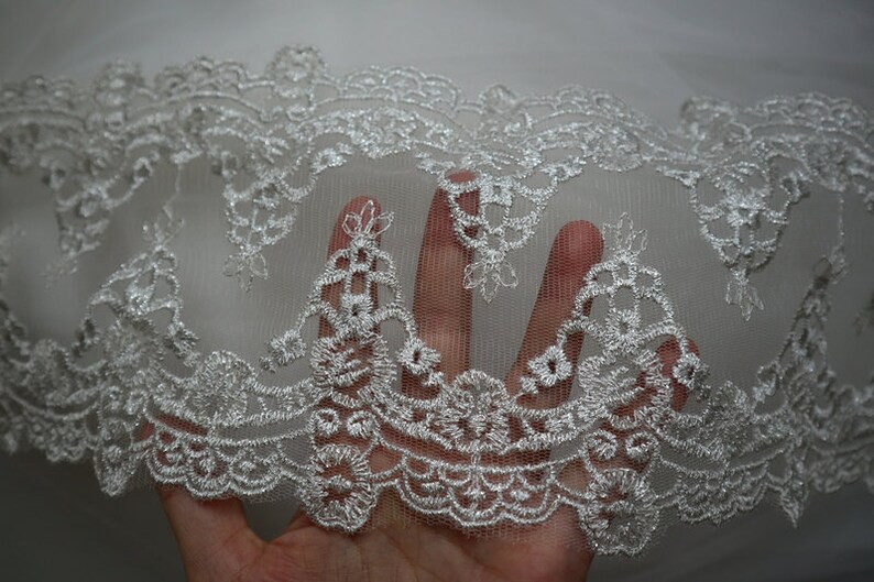 Silver Embroidery Lace Trim Luxury Vintage Mesh Lace Fabrics for Bridal Wedding Gown Supplies, 1 yard image 3