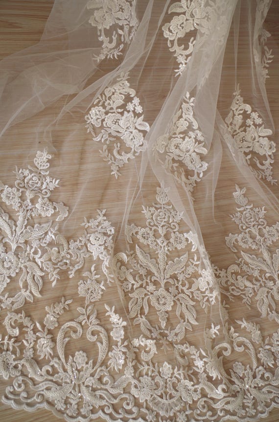heavy beaded Lace Fabric ivory white bridal lace fabric with beading embroidery floral by the yard black lace fabric yardage