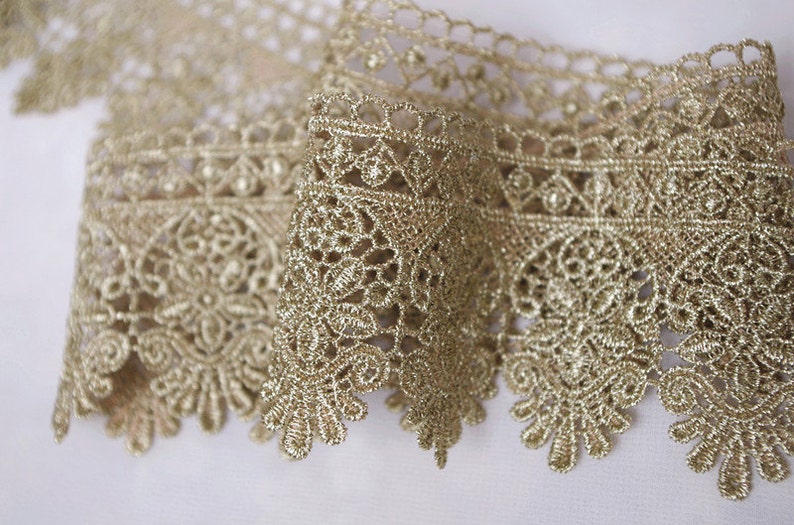 Metalic Gold Lace Trim 6cm Wide Gold Scalloped Lace Fabric Etsy