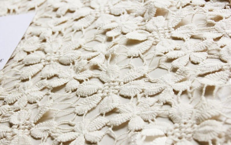 cream lace fabric with daisy flowers ivory cotton lace fabric crochet hollow out vintage lace fabric