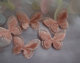 3D peach pink butterfly, 3D pink Lace butterfly,  bridal headband accessory, crafting Lace appliques patches