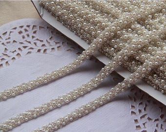 1 yard pearl beaded lace trim beads trimming for sash, headband trim, top quality wedding decors acessories