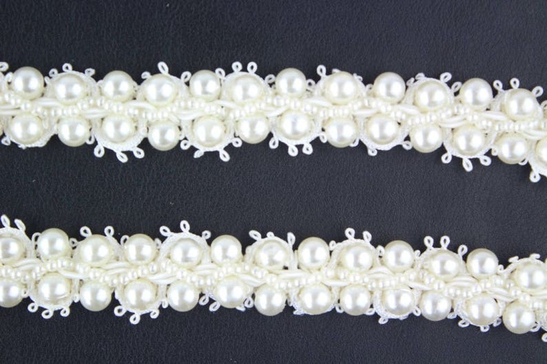 Pearl Beaded Lace Trim by the Yard Ivory Beads Lace Trimming Etsy