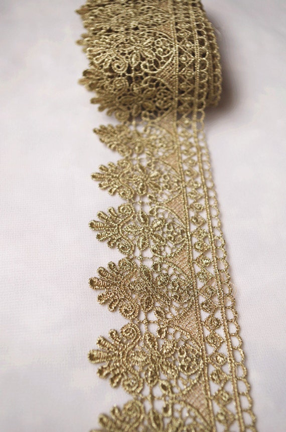 Scalloped Metalic Gold Lace Trim, Gold Lace Fabric, Golden Venise Lace  Trimming for Sewing Supplies, 1 Yard on Sale 