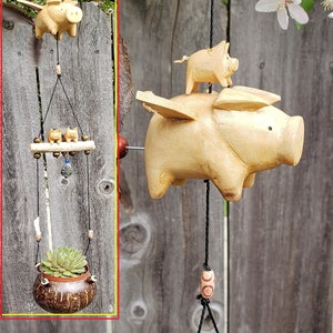 Wind spinner flying pig,hanging planter outdoor or indoor weatherproof