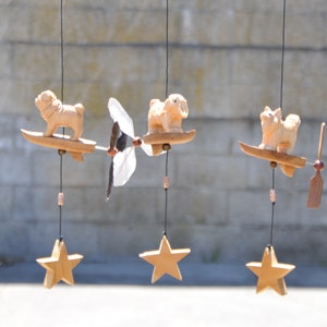 Dogs,wood carving ,wind spinner ,outdoor or indoor ,ceiling /patio decor ,ornament