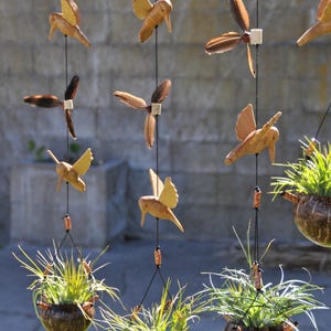 Hummingbird Wind Spinner: Hand-Carved Wood, Coconut Shell Planter
