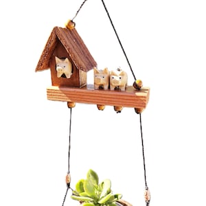 Flying Pig Mobile: Wood Carved Spinner with Coconut Planter