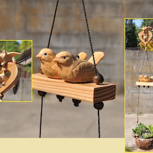 Fioriera sospesa mobile intagliata in legno a forma di uccelli, vaso in cocco per piante aeree, decorazione per interni ed esterni, resistente alle intemperie, corda in nylon resistente