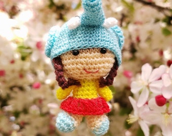 Crochet Amigurumi Elephant Girl Ornament: Handmade Acrylic Yarn Doll