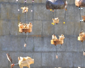 Carousel pigs ,outdoor or indoor,UV/weatherproof,nylon string,feather wind spinner