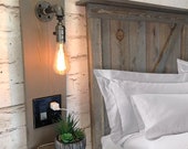 Set of 2 Rustic Floating Nightstand with Light and Outlet, One Pair