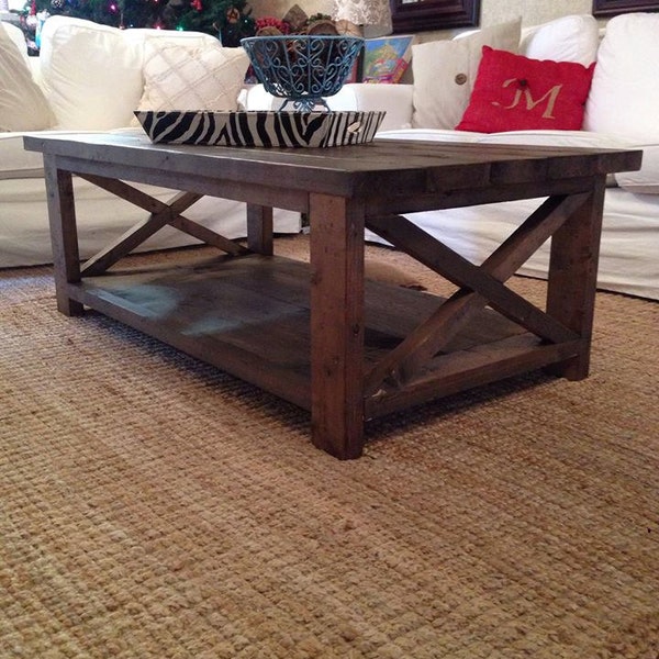 Farmhouse Rustic Coffee Table. Solid wood, custom finish