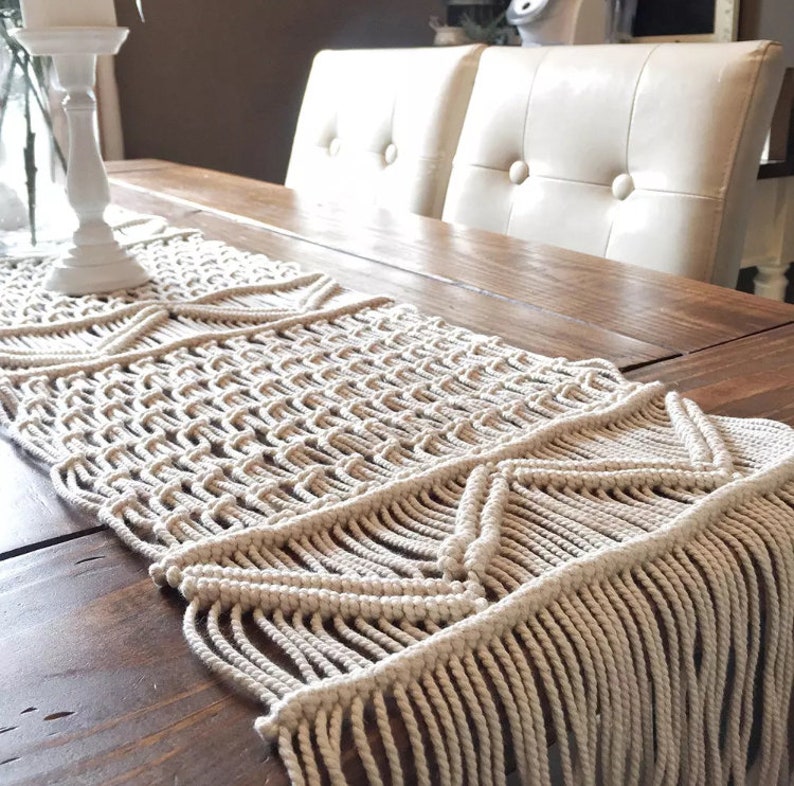 Macrame Table Runner With Tassels Bohemian Woven Table Runner Etsy