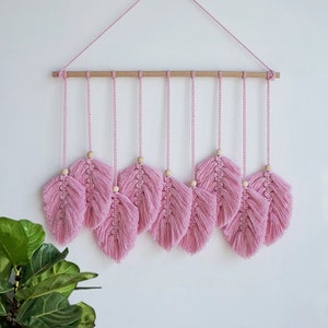 Nordic Tapestry Wall Hanging Macrame Boho Decor Headboard Hand-woven Pink Tapestry 45*40cm