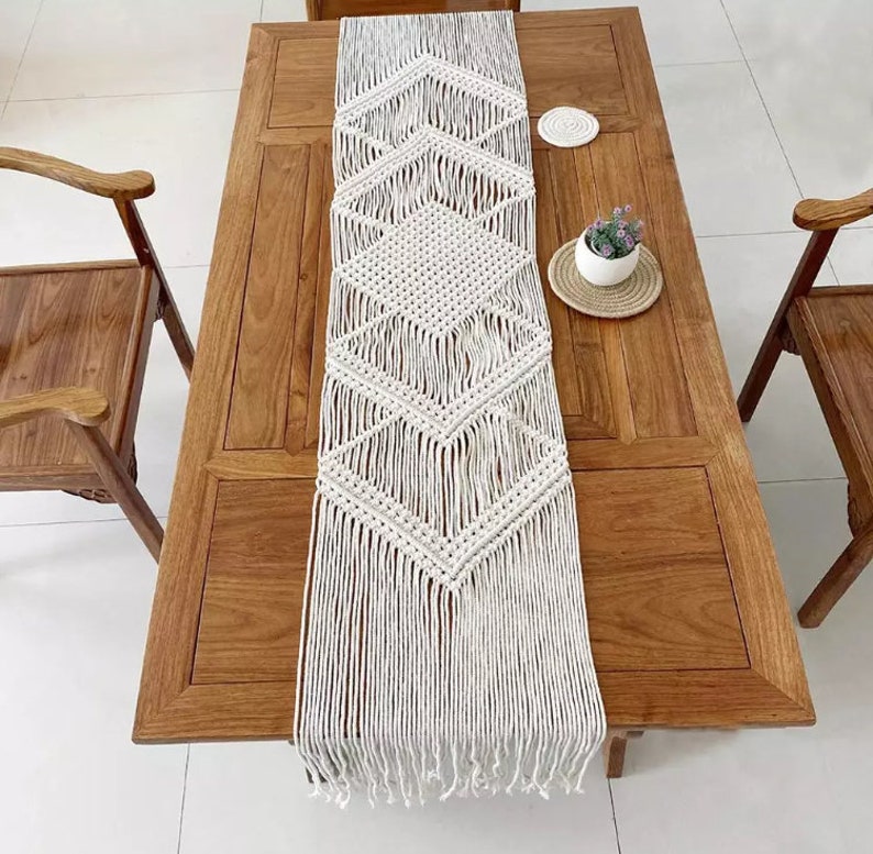 Macrame Table Runner With Tassels Bohemian Woven Table Runner Etsy