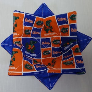 Florida Gators UF NCAA Fabric - Microwavable Bowl Cozies - Reversible Bowl Cozy Kozy - Microwave Bowl Holder Potholder - Set of 2