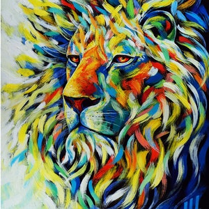 Lion portrait,  Colorful Lion art, Lion painting, King of Kings canvas art print