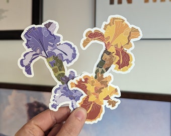 Iris Wildflower violet, jaune, autocollant en vinyle découpé 5 x 2 pouces