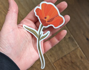 Desert Mariposa Lily Wildflower Sticker, 5x2 Inch Matte Finish, Orange and Green Flowers