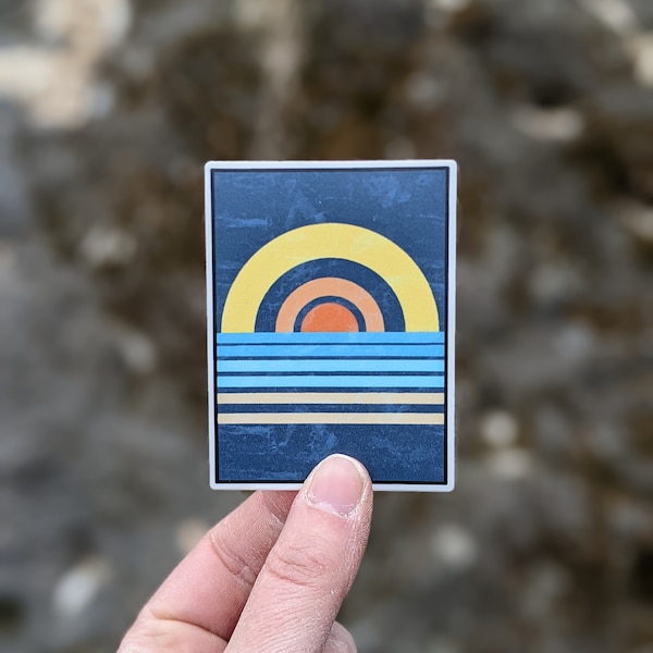 Minimalist Sunrise Blue, Yellow, and Orange Hand-Drawn 2x3 Inch Rectangle Sticker for Water Bottle, Laptop, Car