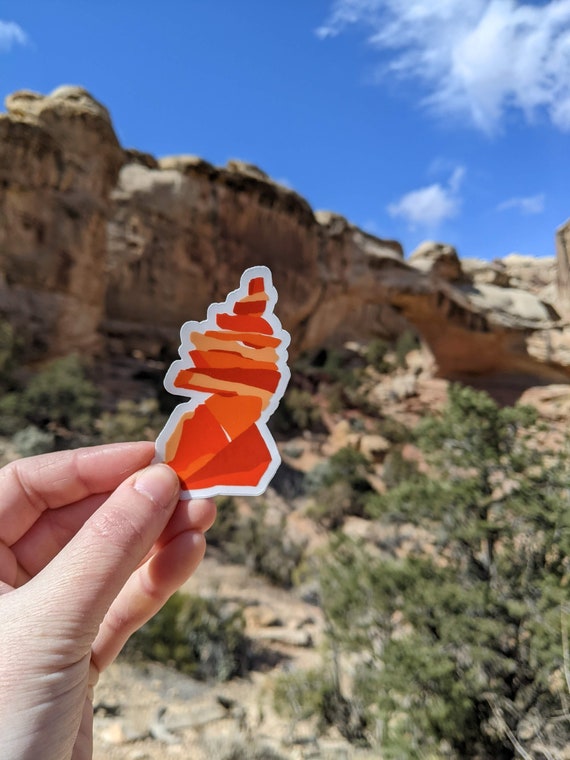 Red Rock Cairn Stone Trail Marker 3-Inch Die Cut Stickers White Outline