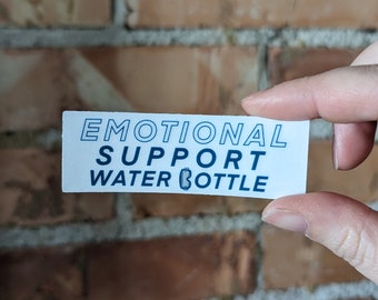 Emotional Support Water Bottle Sticker for Skiing, Snowboarding, Rock Climbing, 3x1 Rectangle Sticker, Blue or Orange
