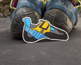 Send It Rock Climbing Shoe Sticker, Hand-Drawed, Hand-Lettered, 3" Die Cut, Climbing Gear Sticker