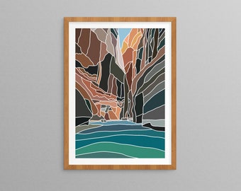 Zion National Park The Narrows, Utah, 11x14 or 5x7 Inch Hand-Drawn Print