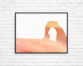 Delicate Arch, Yellow and Orange, 8x10 Inch Digital Watercolor Print