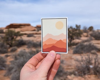 Desert Landscape Orange and Yellow Sand and Sun Minimalist Hand-Drawn 2x3 Inch Rectangle Sticker for Water Bottle, Car, Laptop, Notebook