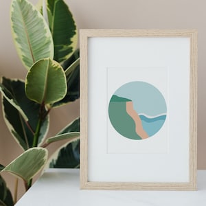 Lake Michigan Wisconsin Bluffs Minimalist Hand-Drawn 8x10 Inch Print, Blue and Green