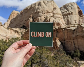 Climb On Green and Orange Rock Climbing Motivational 3-Inch Square Sticker