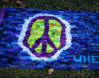 Create Peace by Piece, Wall Art, Statement Art, Patchwork Art Quilt