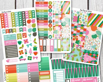 50% OFF - Jingle All The Way Christmas Weekly Kit - GLOSSY Planner Stickers - VERTICAL