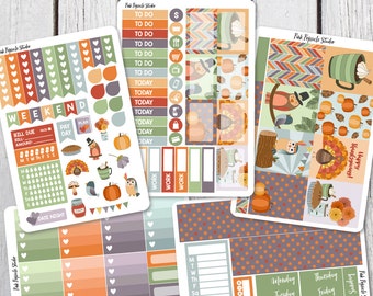 40% OFF - Thanksgiving Deluxe Weekly Kit - GLOSSY Planner Stickers - VERTICAL