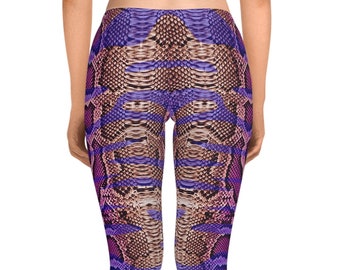 Exotic Camo Animal Print Leggings, Yoga Workout Snake Skin Leggings, Burning Man Leggings, Cosplay Festival Leggings, Trendy Gym Rave Wear