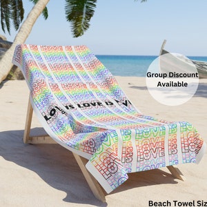 Love Is Love LGBTQ Inclusive Gay Pride Beach Towel, Queer Pride Rainbow Flag Bath and Beach Towel, Pride Beach Towel, Gay Pride Gift Towels