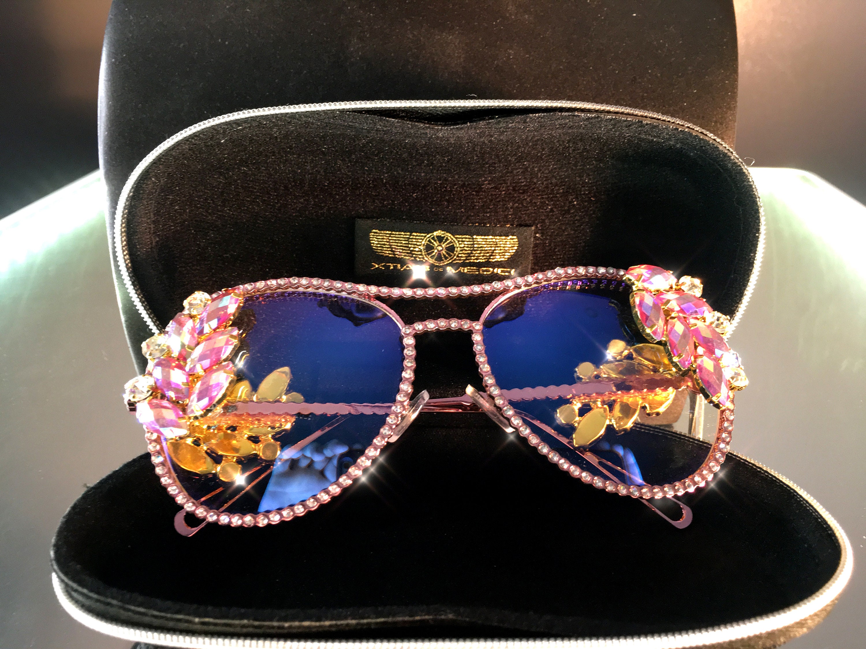 Crystal Sunglasses With Clear UV Coated Lenses Gold & Champagne, Gold & Pink, Silver & AB ...