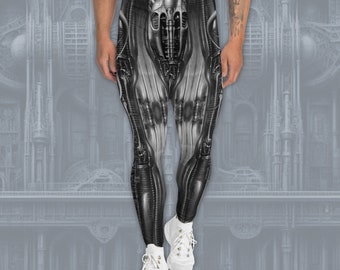 H.R. Giger Style Alien Burning Man Halloween Leggings, Xenomorph Xenomorph Biomechanisches Skelett Sci-fi Cosplay & Gothic Steampunk Festival Rave Wear