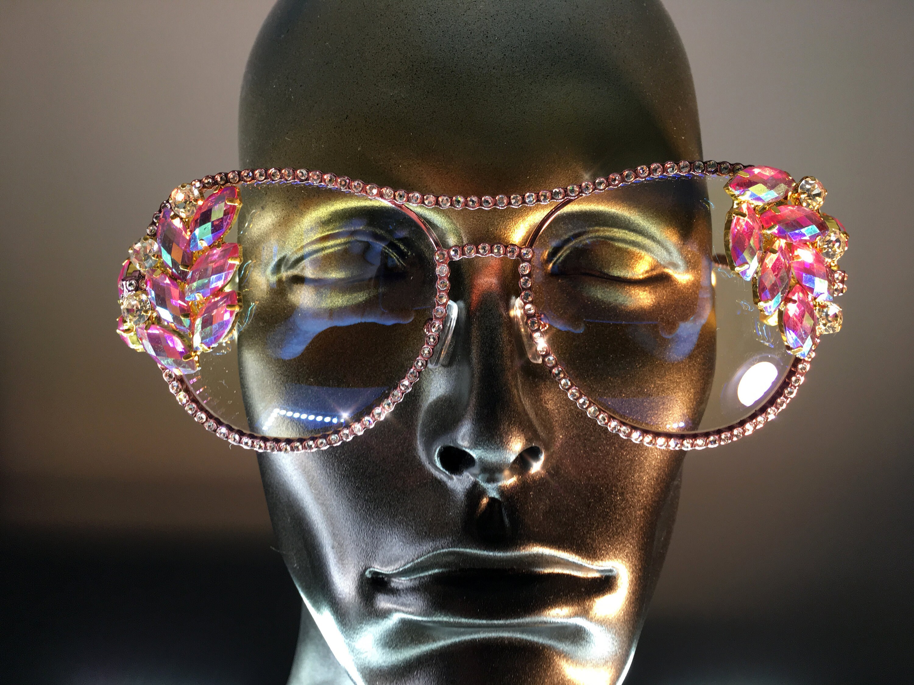 Crystal Sunglasses With Clear UV Coated Lenses Gold & Champagne, Gold & Pink, Silver & AB ...