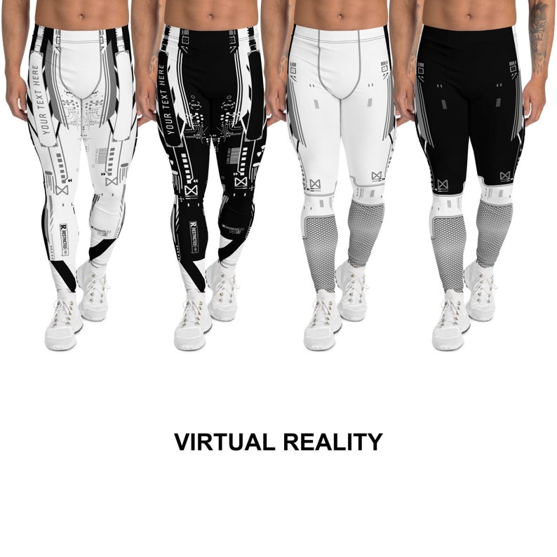Personalized Custom Burning Man Mens Leggings, Robot Cosplay Armor Pants EDM Festival Rave Costume Steampunk Motocross Athletic Workout Wear