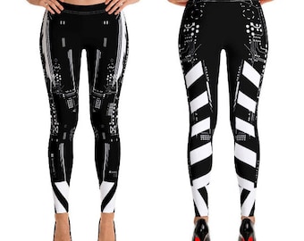 Burning Man Festival Leggings, Robot Armor Leggings, Scifi Leggings, Rave Leggings, Cosplay Costume Leggings, Exercise Yoga and Fitness Pant