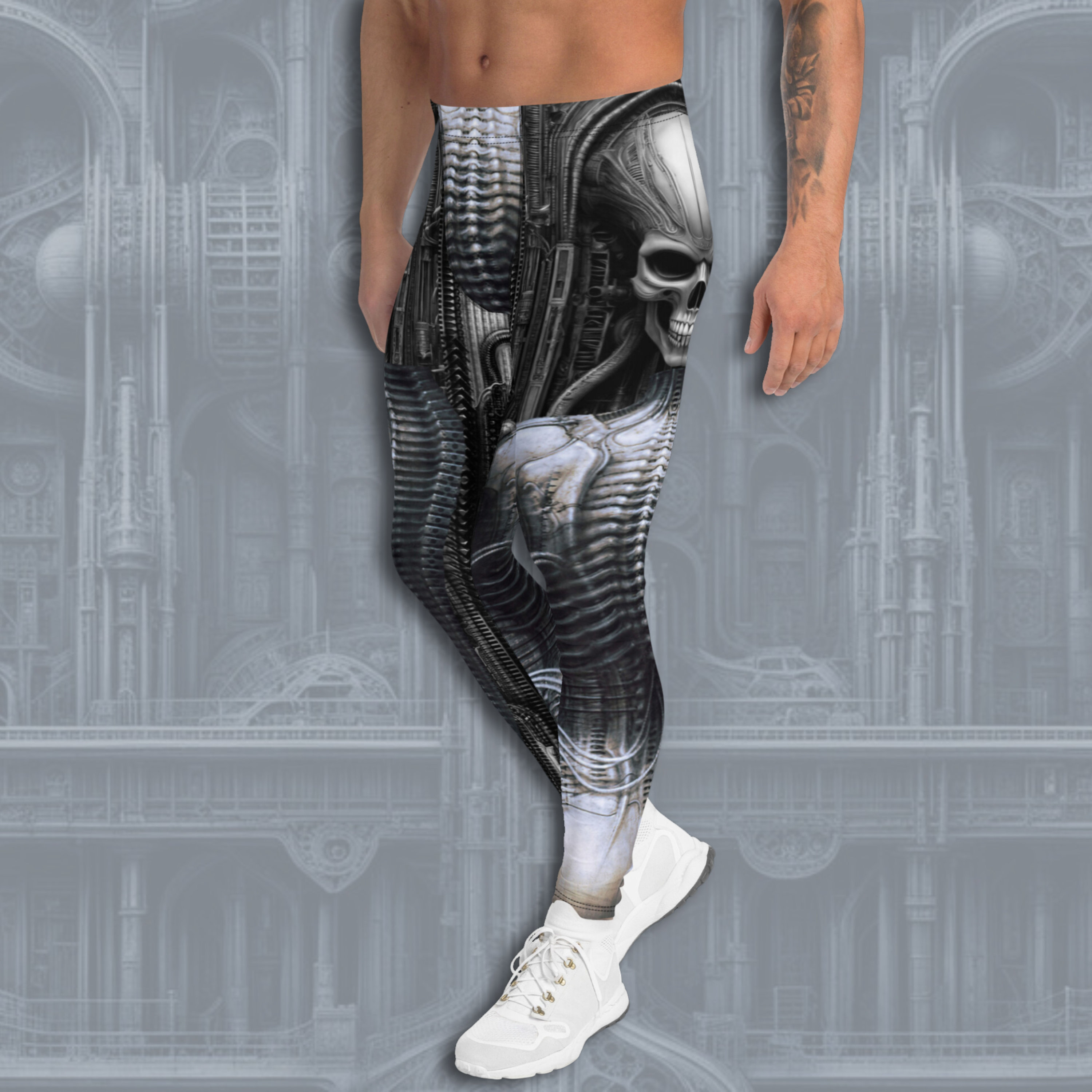 Giger Alien Xenomorph Burning Man Mens Leggings, Biomechanical Skeleton ...