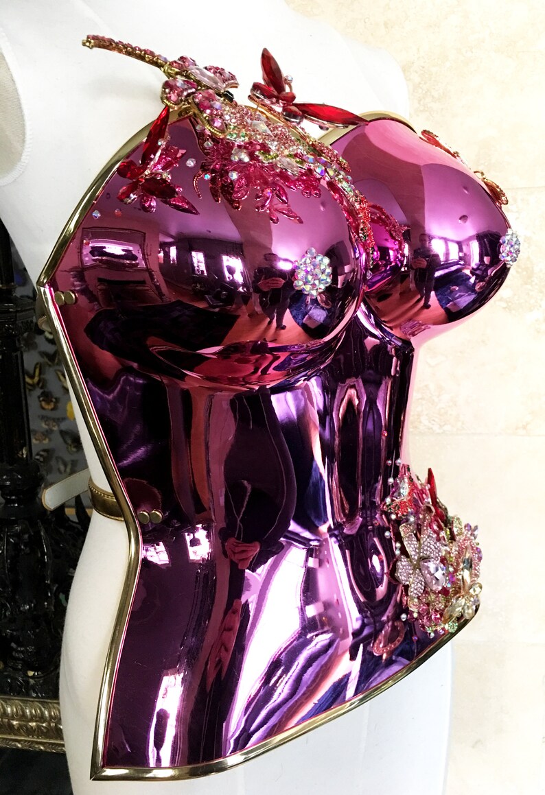 Pink Chrome Bustier Corset Breastplate With Swarovski Crystal Etsy