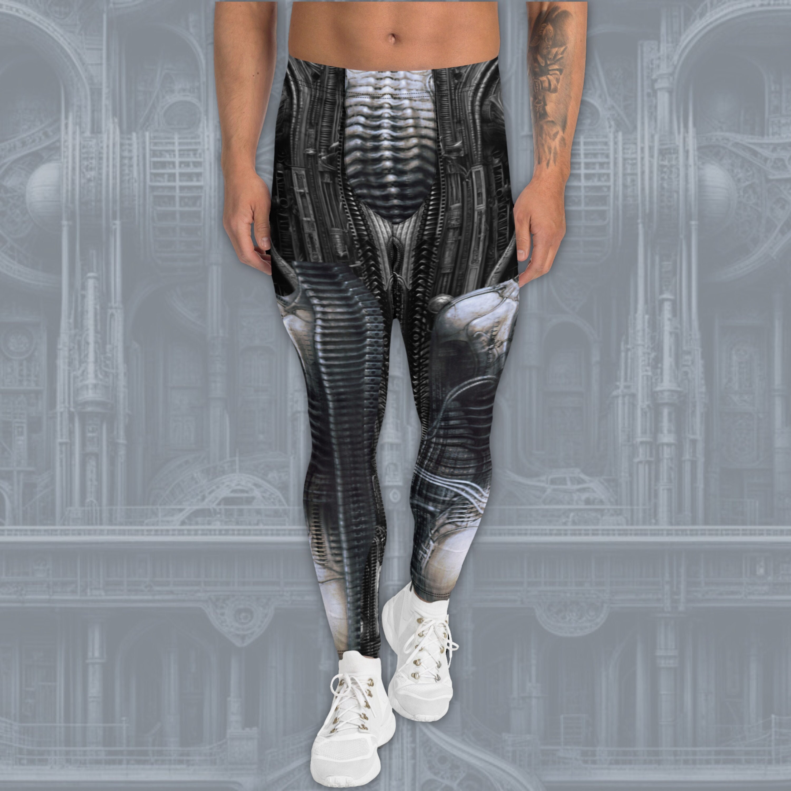 Giger Alien Xenomorph Burning Man Mens Leggings, Biomechanical Skeleton ...