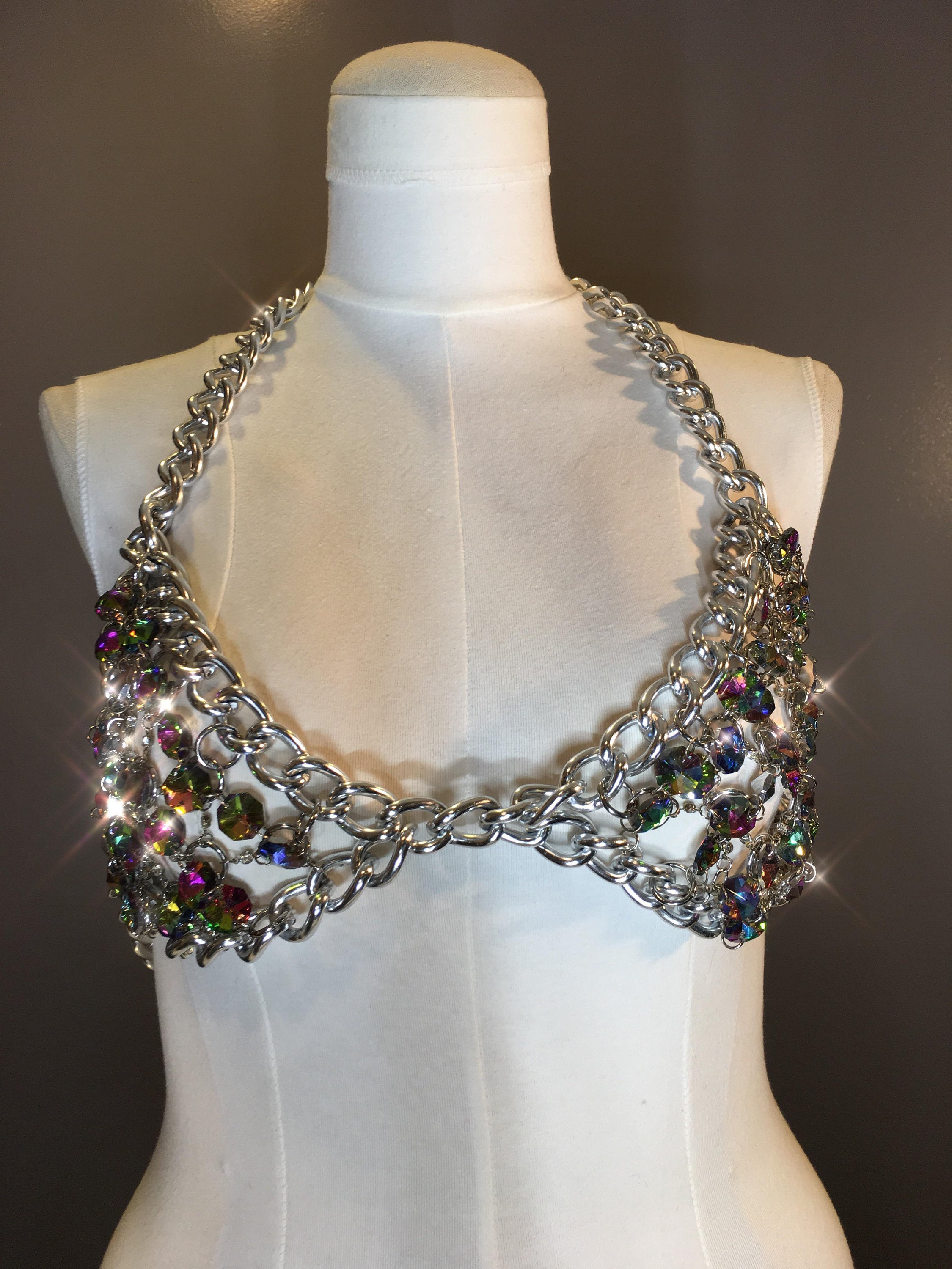 Sequin Crystal Chain Halter Tank Top - Festival & Stage Wear main image 1