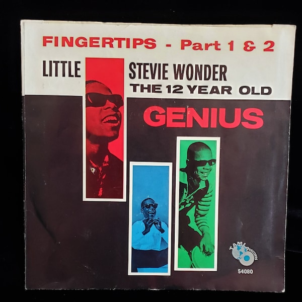 Little Stevie Wonder, Fingertips 45 RPM Record and Cover, Bongos and Harmonica, VintageLoretto,  RARE FIND