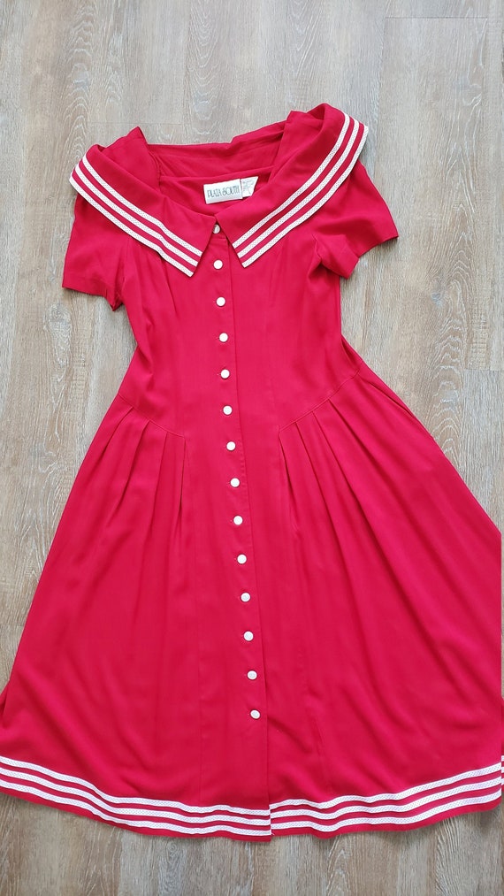 Nautical Style Red Dress, Party Dress, Valentine'… - image 1
