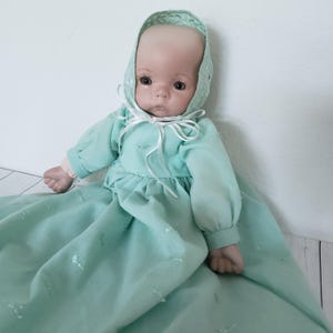 Vintage Doll, Porcelain Face and Hands, Art Doll, Pale Green Doll Decor, Gift for Her